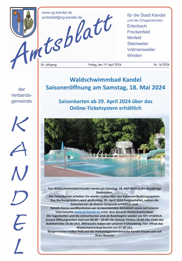 Amtsblatt VG Kandel Titelblatt 16/2024