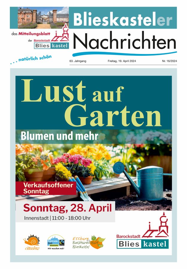Blieskasteler Nachrichten  Titelblatt 16/2024