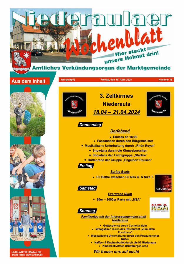 Niederaulaer Wochenblatt Titelblatt 16/2024