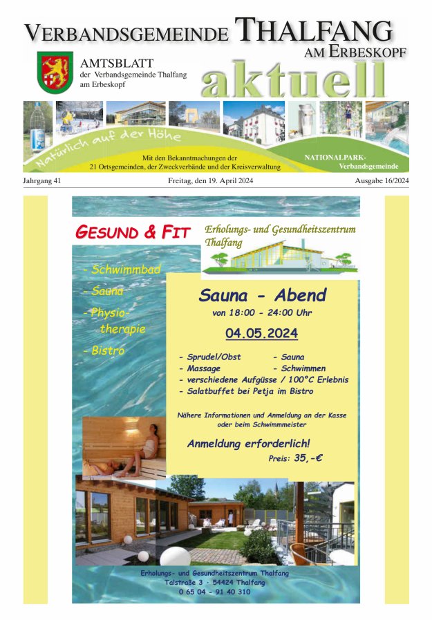 Thalfang aktuell - Amtsblatt VG Thalfang Titelblatt 16/2024