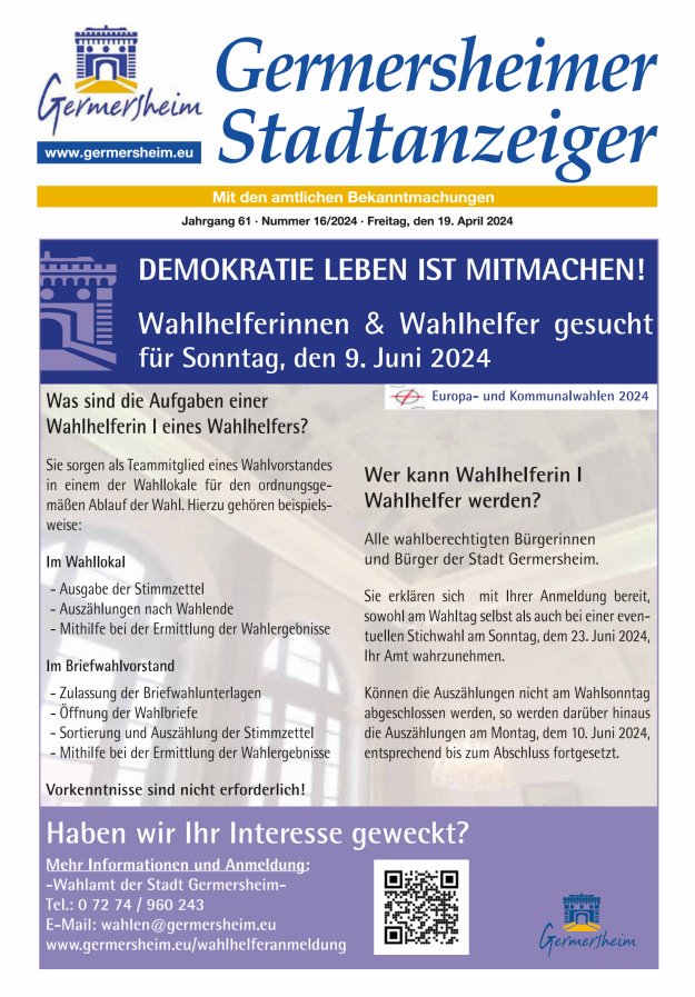 Germersheimer Stadtanzeiger Titelblatt 16/2024