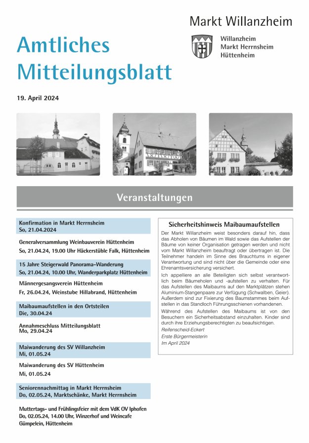 Amtliches Mitteilungsblatt des Marktes Willanzheim Titelblatt 08/2024