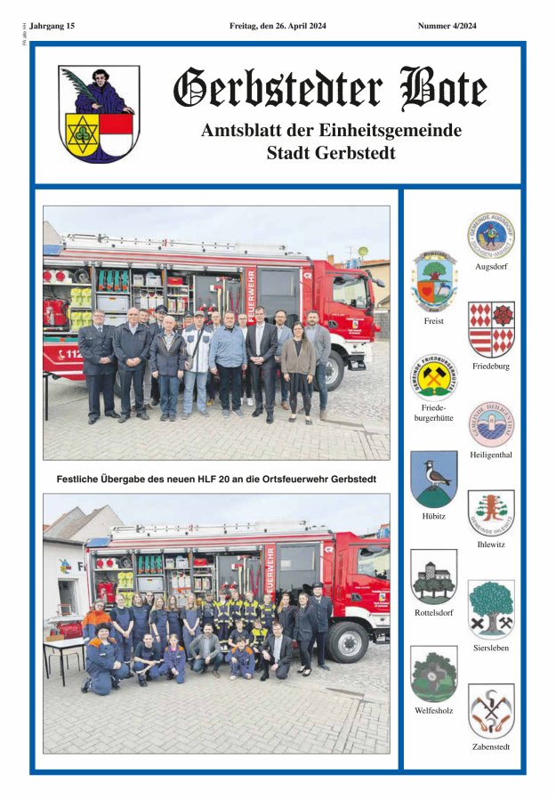 Gerbstedter Bote – Amtsblatt der Einheitsgemeinde Stadt Gerbstedt Titelblatt 04/2024