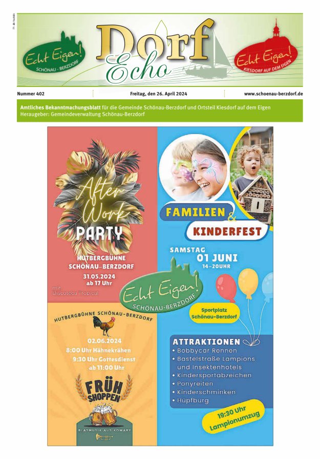 Dorfecho Amtliches Bekanntmachungsblatt für die Gemeinde Schönau-Berzdorf und OT Titelblatt 402/2024