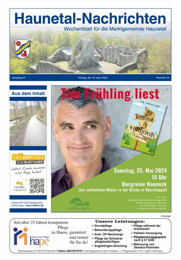 Haunetal-Nachrichten Titelblatt 16/2024