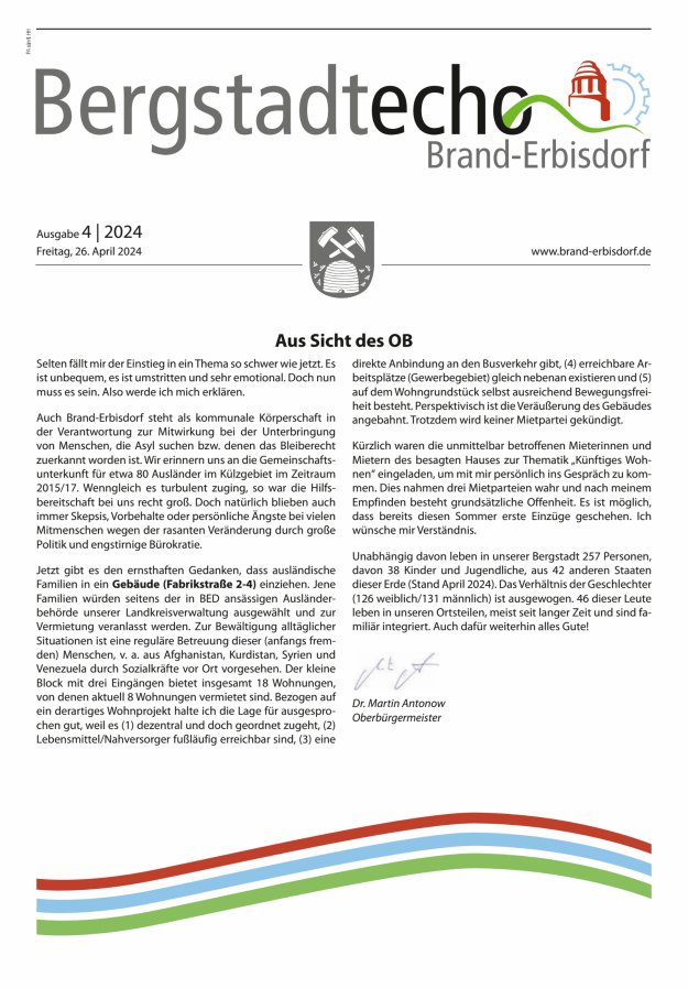 Bergstadtecho Brand-Erbisdorf Titelblatt 04/2024