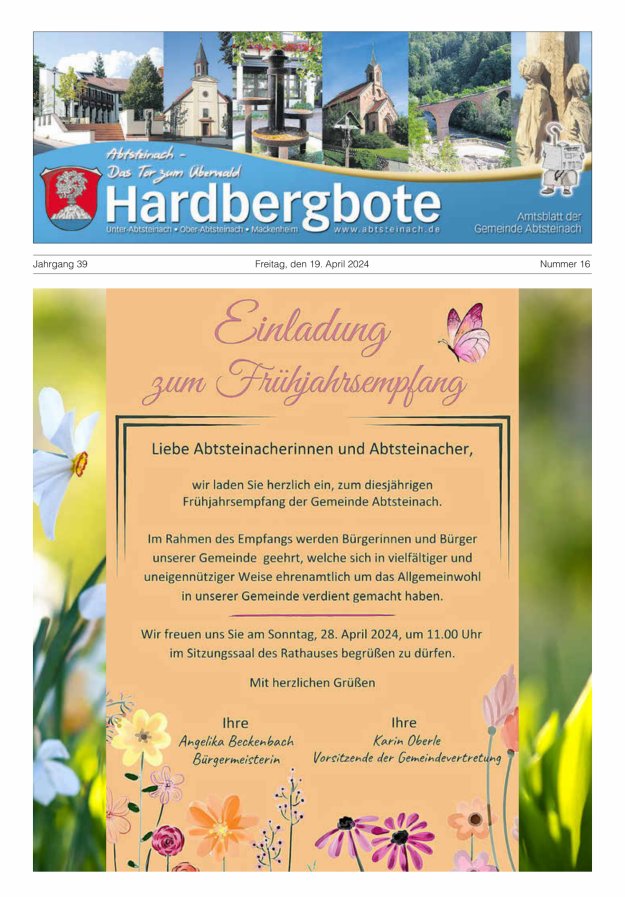 Hardbergbote - Mitteilungsblatt der Gemeinde Abtsteinach Titelblatt 16/2024