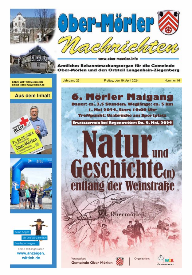 Ober-Mörler Nachrichten Titelblatt 16/2024