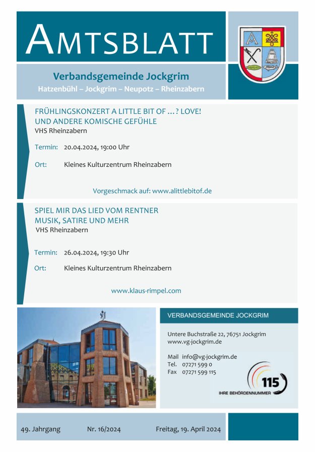 Amtsblatt VG Jockgrim Titelblatt 16/2024