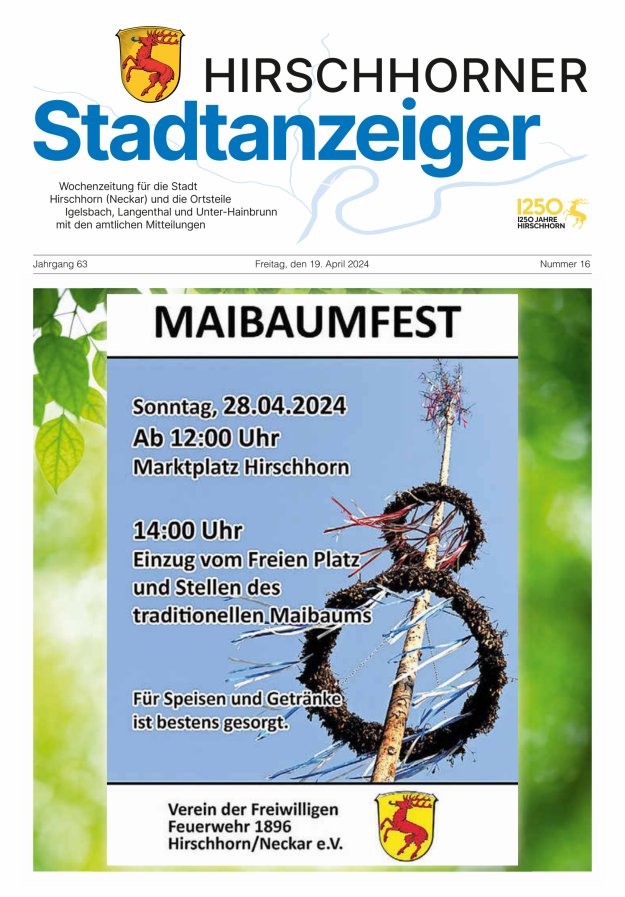 Hirschhorner Stadtanzeiger Titelblatt 16/2024