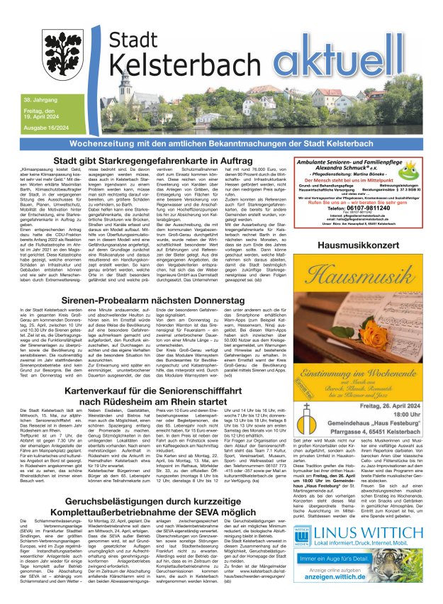 Kelsterbach aktuell Titelblatt 16/2024
