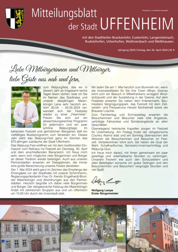 Mitteilungsblatt der Stadt Uffenheim Titelblatt 09/2024