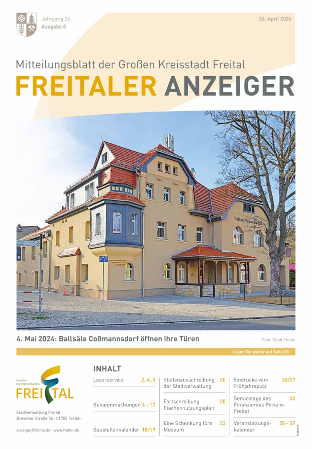Freitaler Anzeiger - Amtsblatt der Großen Kreisstadt Freital Titelblatt 08/2024