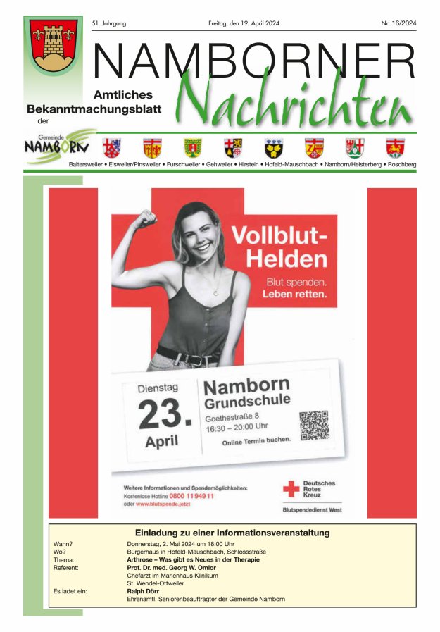 Namborner Nachrichten Titelblatt 16/2024