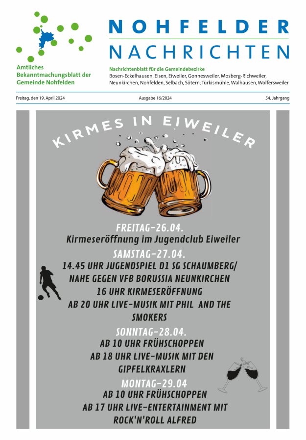 Nohfelder Nachrichten Titelblatt 16/2024