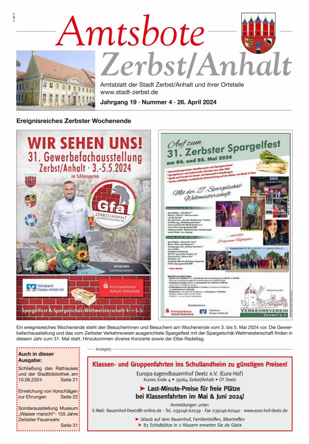 Amtsbote Zerbst/Anhalt – Amtsblatt der Stadt Zerbst/Anhalt und ihrer Ortsteile Titelblatt 04/2024