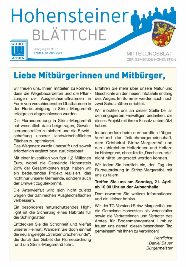 Hohensteiner Blättche Titelblatt 16/2024