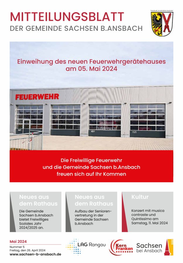 Amts- und Mitteilungsblatt der Gemeinde Sachsen b.Ansbach Titelblatt 05/2024