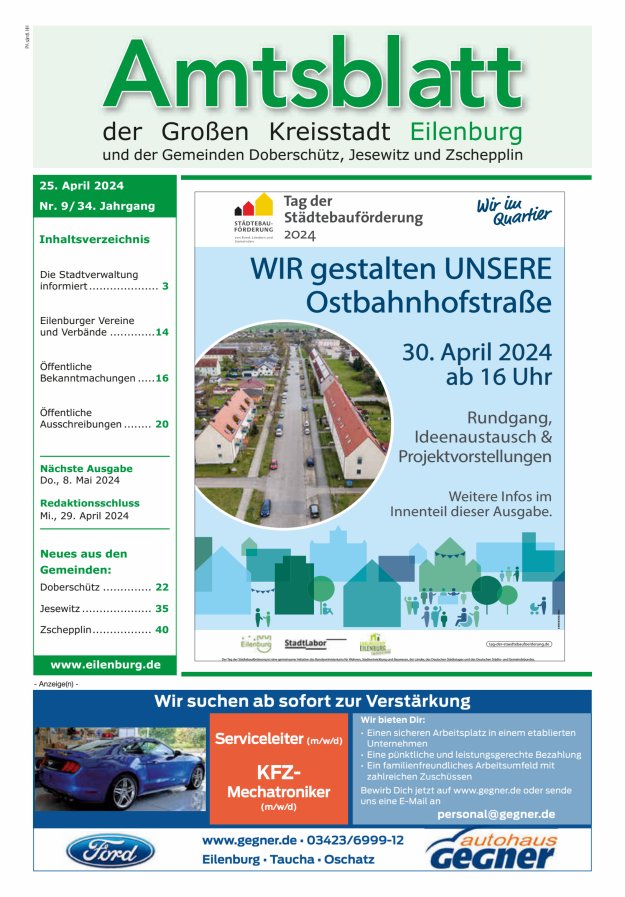 Muldespiegel und Amtsblatt der Großen Kreisstadt Eilenburg und der Gemeinden Titelblatt 09/2024