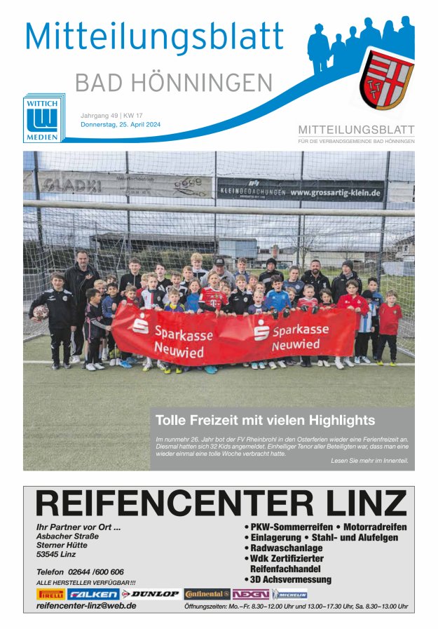 Mitteilungsblatt für den Bereich der Verbandsgemeinde Bad Hönningen Titelblatt 17/2024