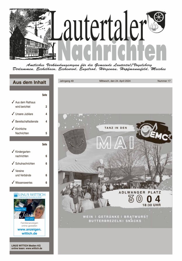 Lautertaler Nachrichten Titelblatt 17/2024