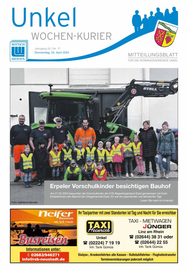 Wochen-Kurier Verbandsgemeinde Unkel Titelblatt 17/2024