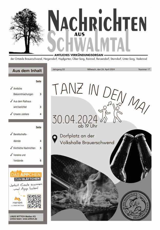 Nachrichten aus Schwalmtal Titelblatt 17/2024