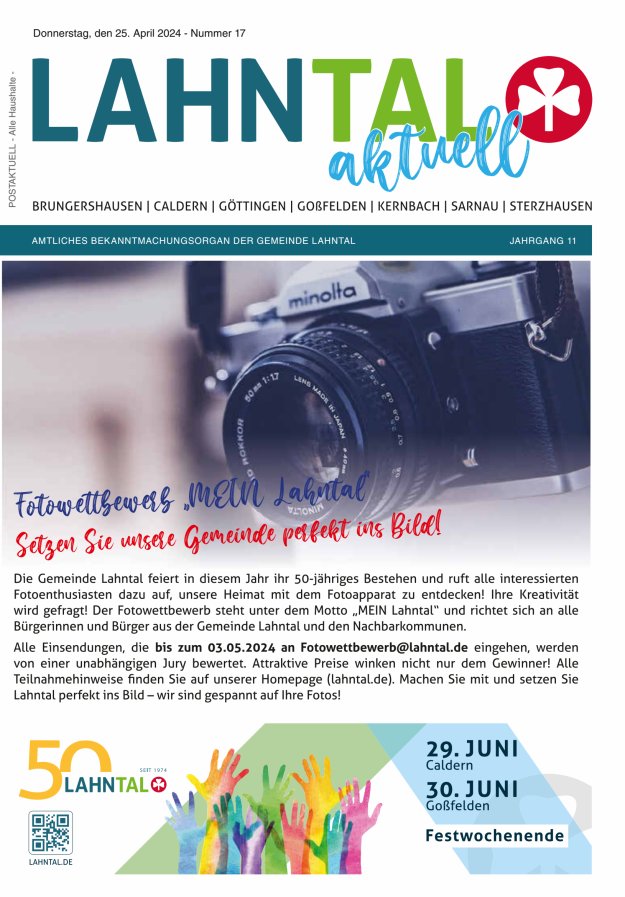 Amtliches Bekanntmachungsorgan der Gemeinde Lahntal Titelblatt 17/2024