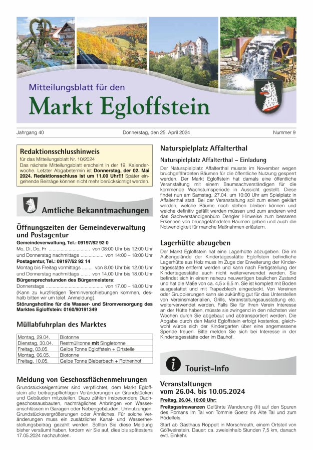 Mitteilungsblatt für den Markt Egloffstein Titelblatt 09/2024