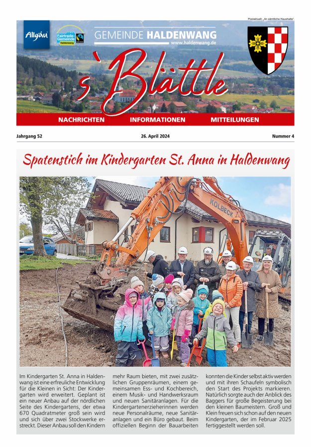 sBlättle der Gemeinde Haldenwang Titelblatt 04/2024
