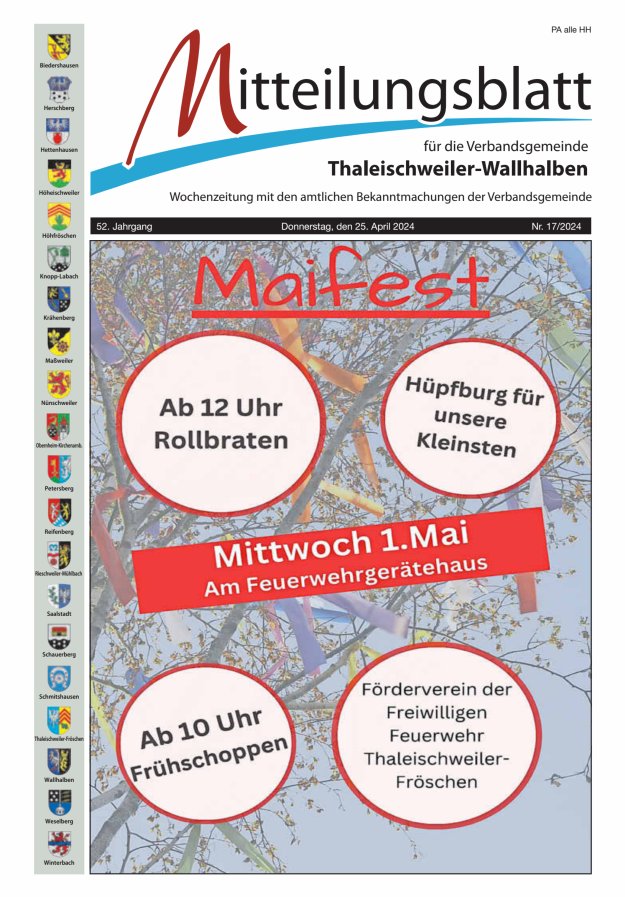Mitteilungsblatt VG Thaleischweiler-Wallhalben Titelblatt 17/2024