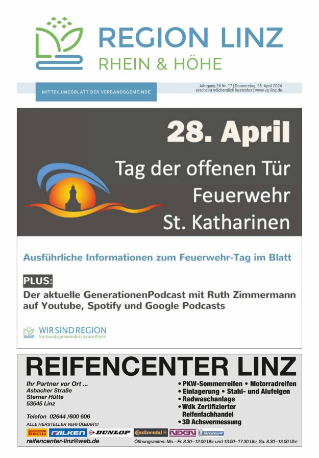 Unsere Verbandsgemeinde Linz am Rhein Titelblatt 17/2024