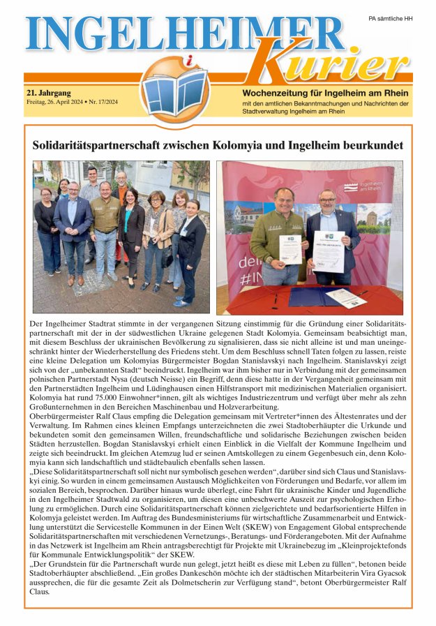 Ingelheimer Kurier Titelblatt 17/2024