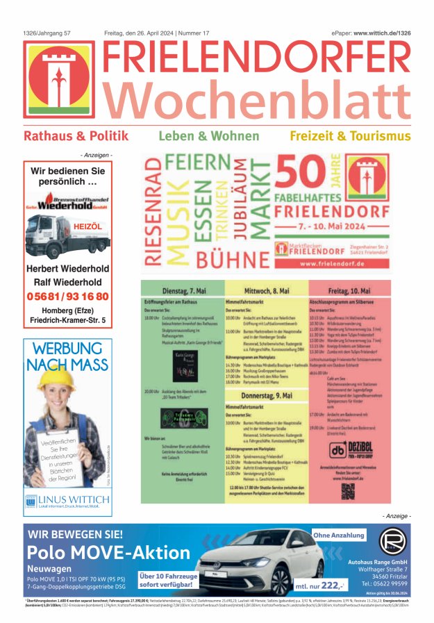 Frielendorfer Wochenblatt Titelblatt 17/2024