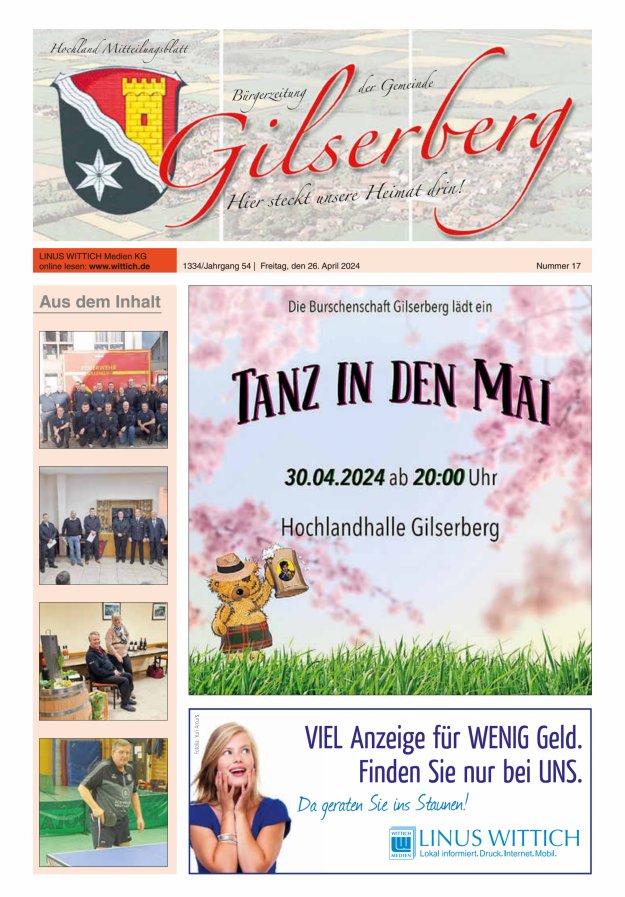 Hochland Mitteilungsblatt Gilserberg Titelblatt 17/2024