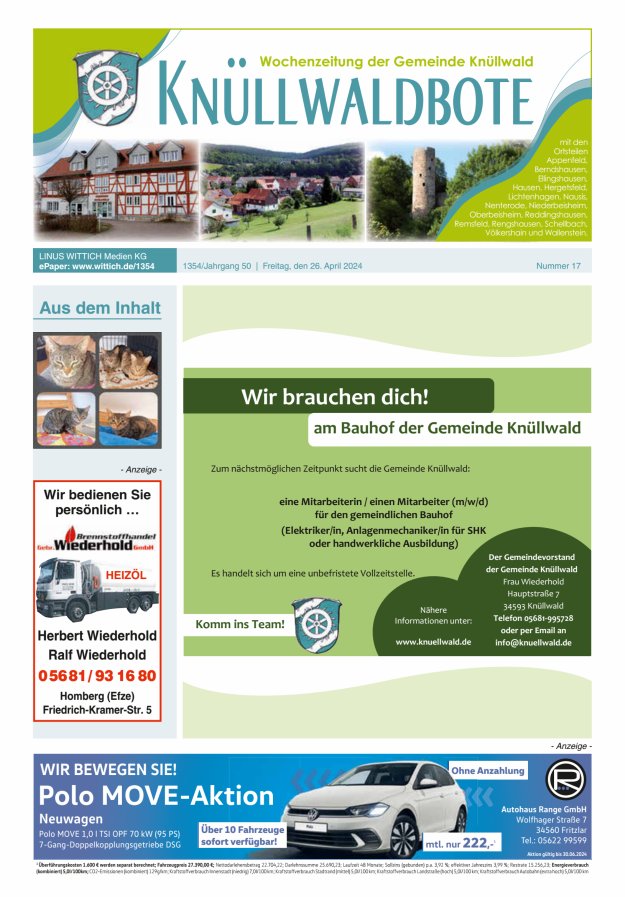 Knüllwaldbote Titelblatt 17/2024