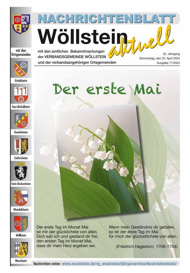Nachrichtenblatt Wöllstein aktuell Titelblatt 17/2024