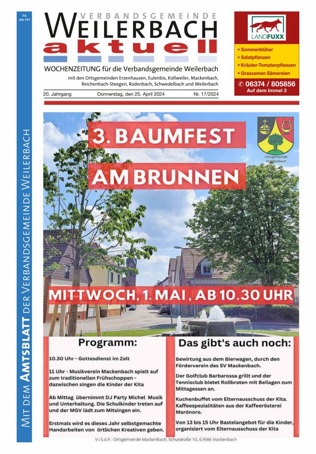 Verbandsgemeinde Weilerbach aktuell Titelblatt 17/2024