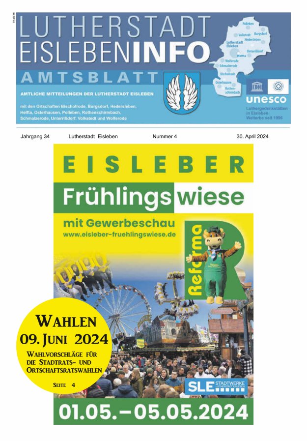 Amtsblatt Lutherstadt Eisleben – Amtliches Mitteilungsblatt der Lutherstadt Eisleben Titelblatt 04/2024