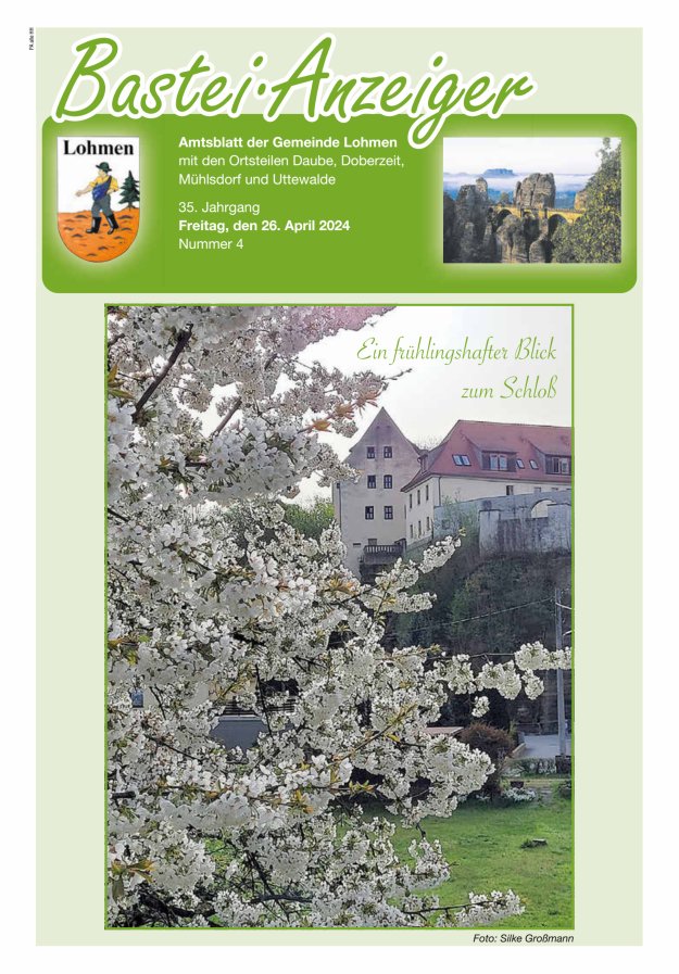 Bastei-Anzeiger - Amtsblatt der Gemeinde Lohmen mit den Ortsteilen Titelblatt 04/2024