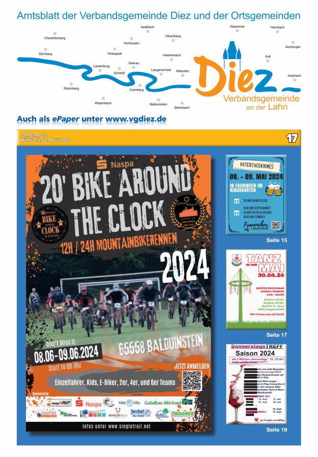 Mitteilungsblatt der Verbandsgemeinde Diez und der Ortsgemeinden Titelblatt 17/2024
