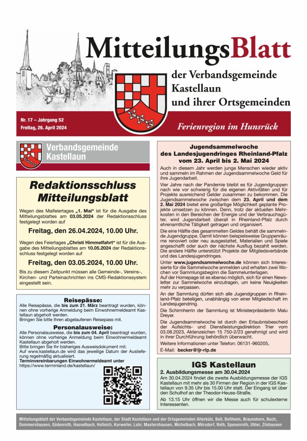Mitteilungsblatt Kastellaun Titelblatt 17/2024