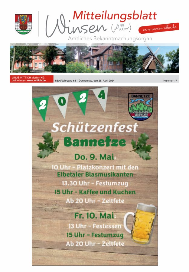 Mitteilungsblatt der Gemeinde Winsen Titelblatt 17/2024