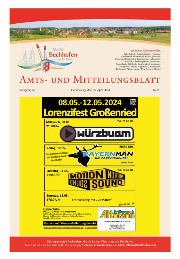 Amts- und Mitteilungsblatt für den Markt Bechhofen Titelblatt 08/2024
