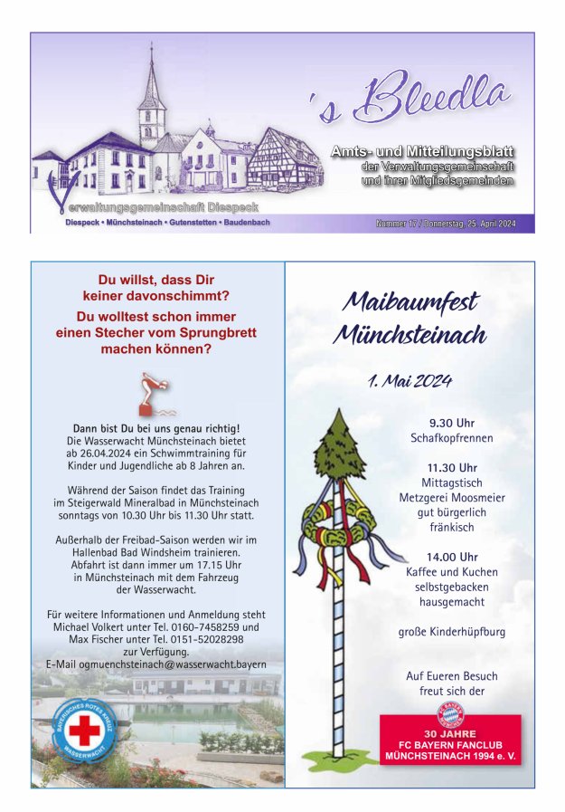 Amts- und Mitteilungsblatt VGem Diespeck Titelblatt 17/2024