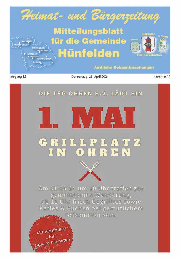 Mitteilungsblatt für die Gemeinde Hünfelden Titelblatt 17/2024
