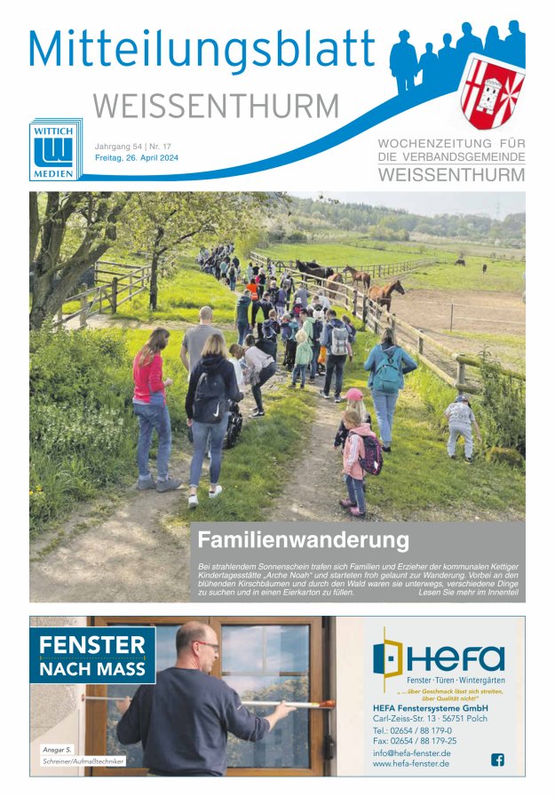 Mitteilungsblatt für den Bereich der Verbandsgemeinde Weißenthurm Titelblatt 17/2024