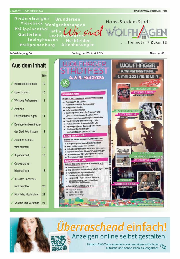 Wolfhager Stadtanzeiger Titelblatt 09/2024