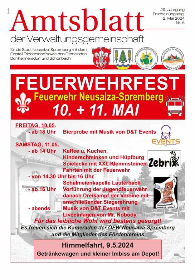 Amtsblatt der Verwaltungsgemeinschaft für die Stadt Neusalza-Spremberg Titelblatt 05/2024