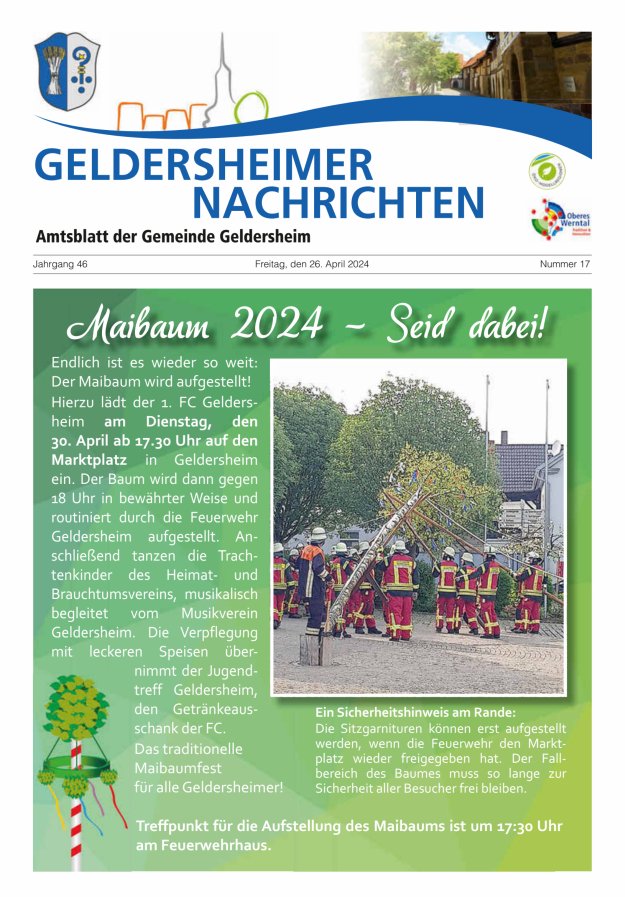 Geldersheimer Nachrichten Amtsblatt der Gemeinde Geldersheim Titelblatt 17/2024